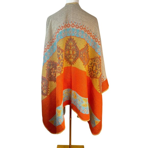2/$30 Boho Style Poncho Blanket Shawl Abstract Patterns & Warm Tones - Picture 7 of 11